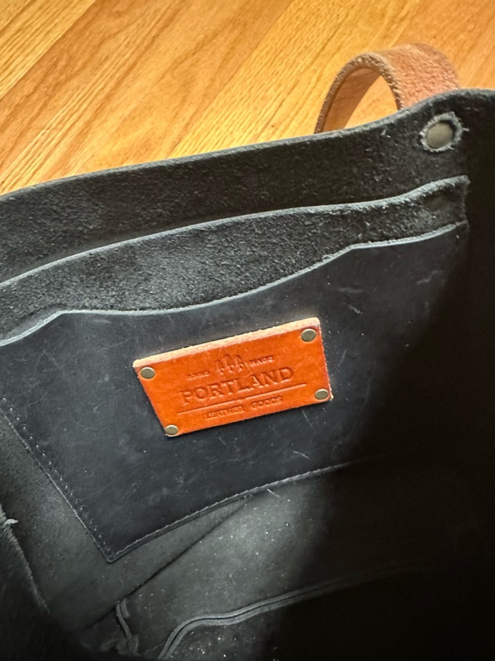 Portland Leather Black Top-Handle Shoulder Bag, Custom Brown Straps - Picture 8 of 8